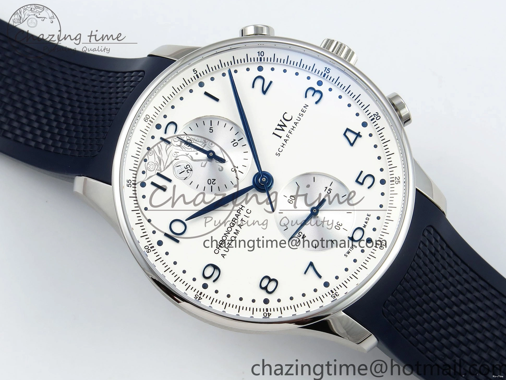 MIROTIME 0412 Casual Portuguese Chrono IW3716 Z+F 1:1 Best Edition White Dial on Blue Rubber Strap A 7016